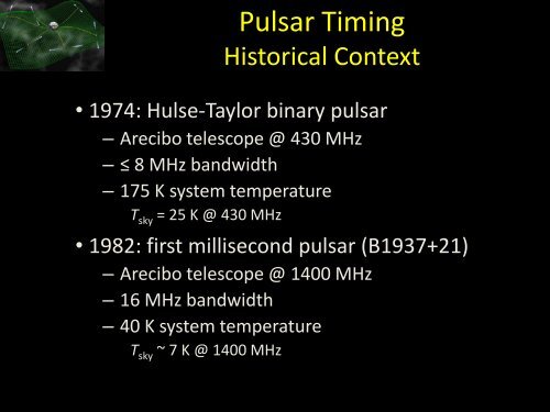 Pulsar Timing Arrays Current and Future Instrumentation - DCC