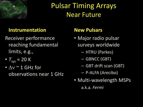 Pulsar Timing Arrays Current and Future Instrumentation - DCC