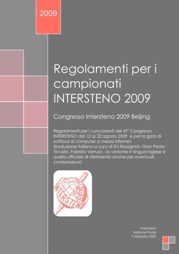 Regolamenti per i campionati INTERSTENO 2009