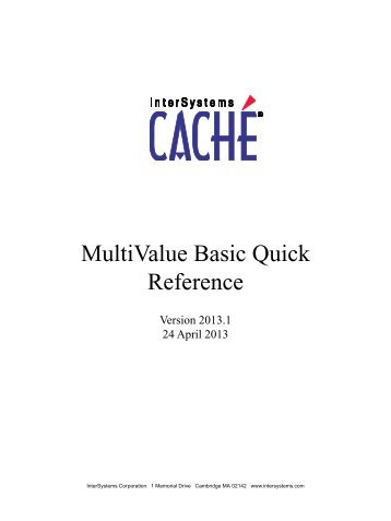 MultiValue Basic Quick Reference - InterSystems Documentation