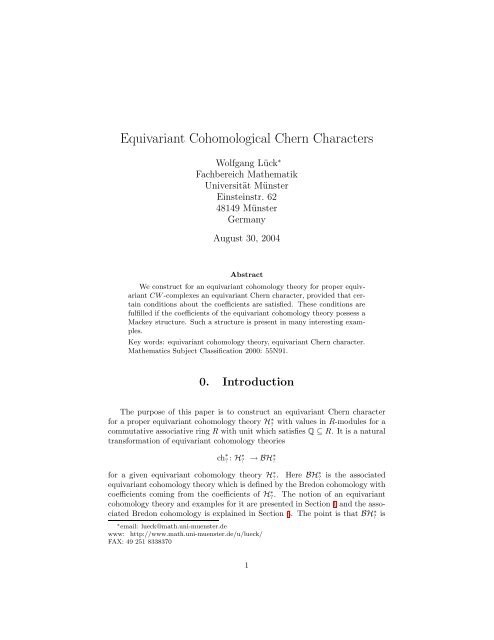 Equivariant Cohomological Chern Characters