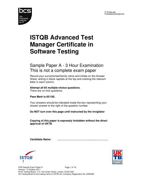 ISTQB Advanced Test Manager Certificate in Software Testing