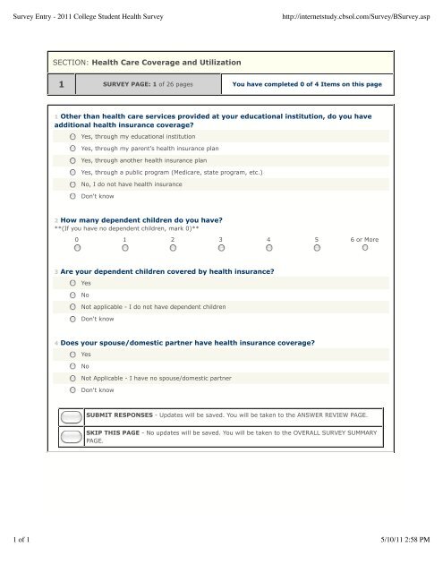 SECTION: Health Care Coverage and Utilization Survey Entry ...