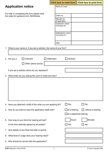 Application Notice Family Law