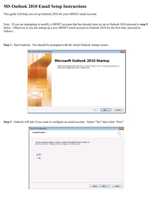 MS Outlook 2010 Email Setup Instructions - MINET Fiber