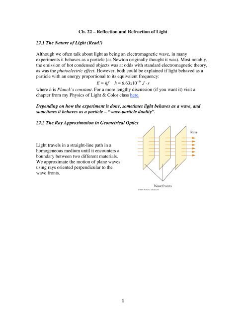 1 Ch. 22 â Reflection and Refraction of Light 22.1 The ... - Physics