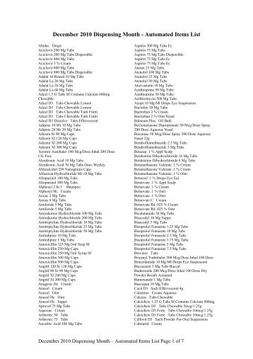 December 2010 Dispensing Month - Automated Items List