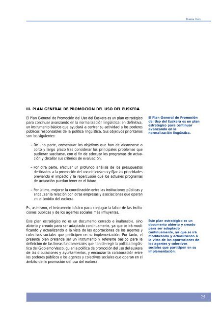 Plan General de Promoción del Uso del Euskera - Euskara