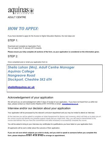 Application form - Aquinas College