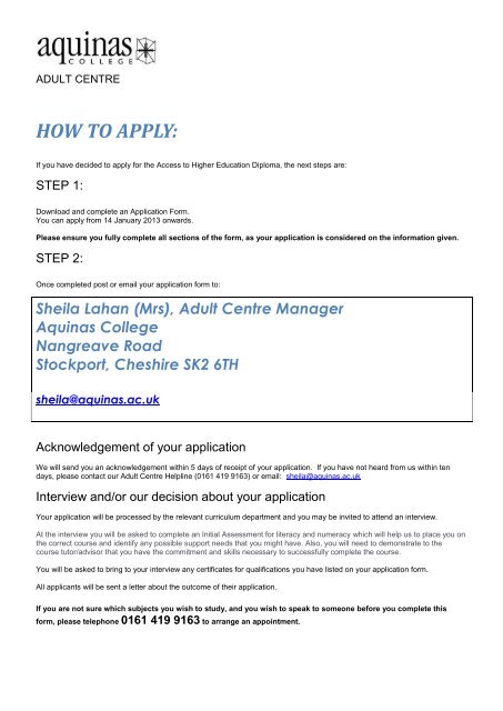 Application form - Aquinas College