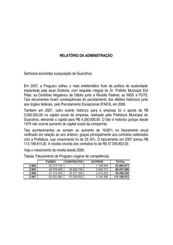 RELATÃ“RIO DA ADMINISTRAÃ‡ÃƒO Senhores acionistas e - Proguaru