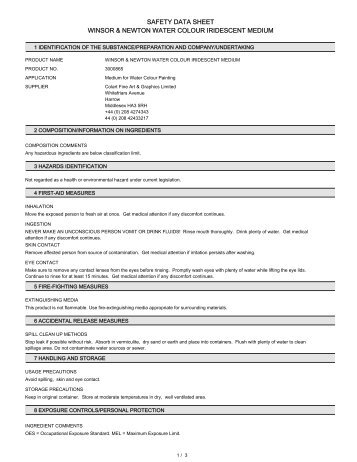 safety data sheet winsor & newton water colour ... - Aart de Vos