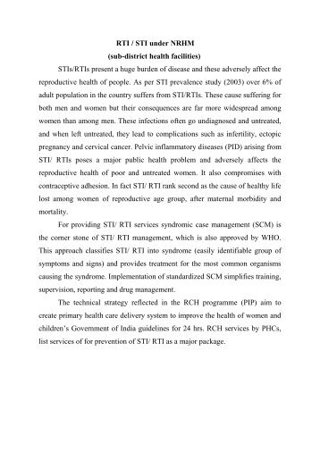 RTI / STI under NRHM (sub-district health facilities) STIs/RTIs ...