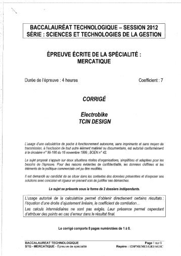 Corrigé du bac STG - Mercatique (Marketing) 2012 ... - Sujet de bac