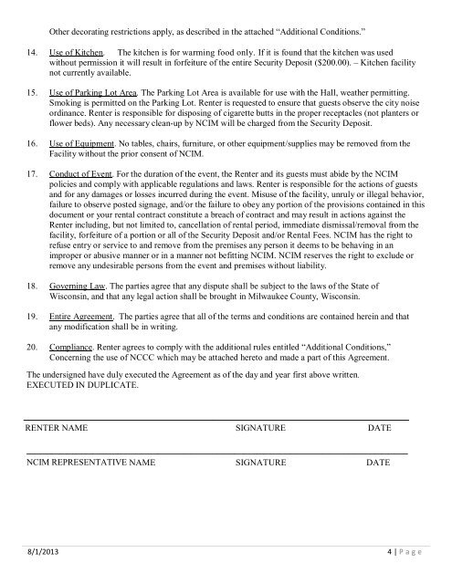 Rental Hall Agreement - Nigerian Community in Milwaukee