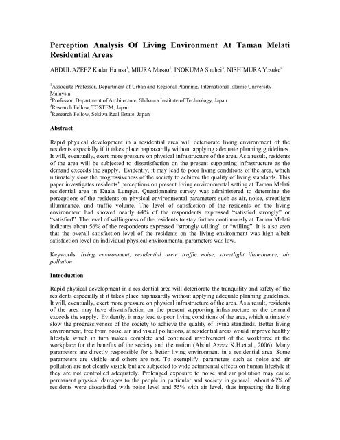 Perception analysis of living environment at Taman Melati ...