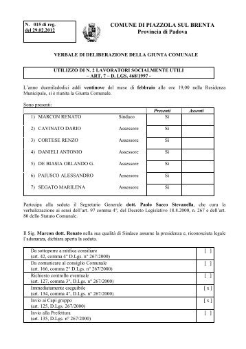 Utilizzo di n. 2 Lavoratori socialmente utili â art. 7 â... (pdf)