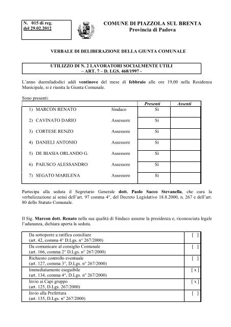 Utilizzo di n. 2 Lavoratori socialmente utili â art. 7 â... (pdf)