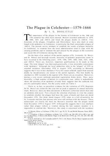 The Plague in Colchesterâ1579-1666