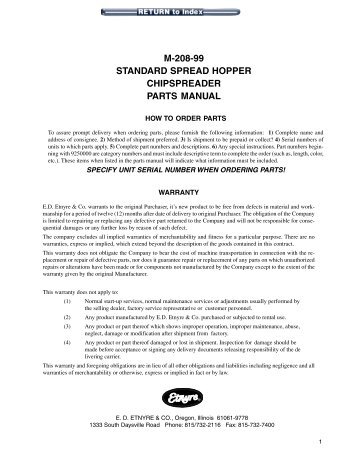m-208-99 standard spread hopper chipspreader ... - ED Etnyre & Co.