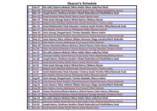 Deacon's Schedule