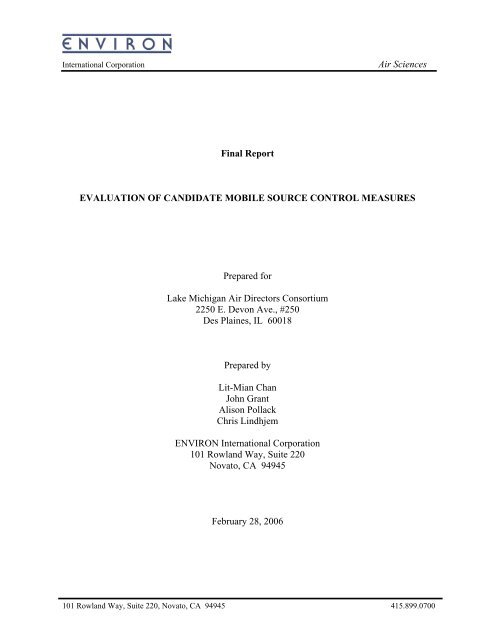 Final Report: Evaluation of Candidate Mobile Source Control ... - ladco