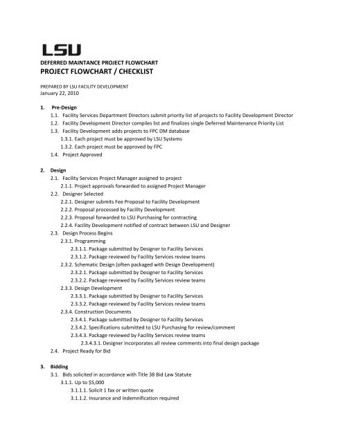 PROJECT FLOWCHART / CHECKLIST - Office of Facility Services