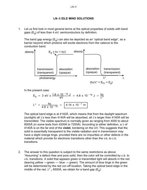 LNâ3 IDLE MIND SOLUTIONS 1. Let us first look in most general ...