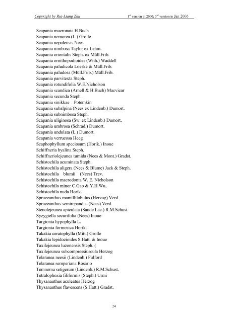New Checklist of Chinese liverworts, hornworts, and takakiophytes