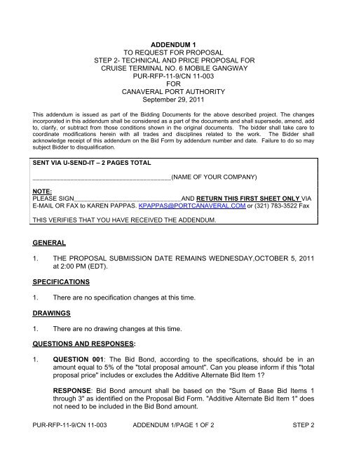 addendum 1 to request for proposal step 2 - Port Canaveral