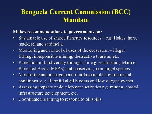 Overview of the BCC and implementation of the ... - DLIST Benguela