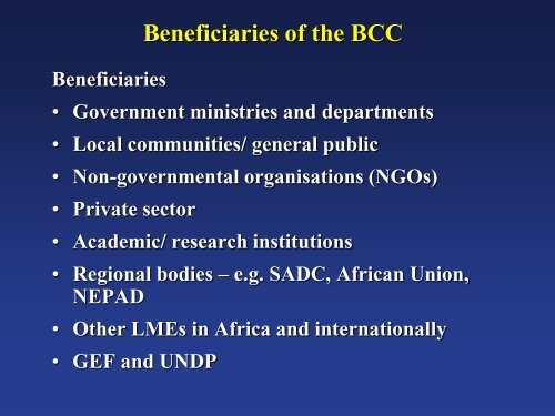 Overview of the BCC and implementation of the ... - DLIST Benguela