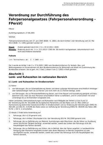 Fahrpersonalverordnung - FPersV - Rim-akademie.de