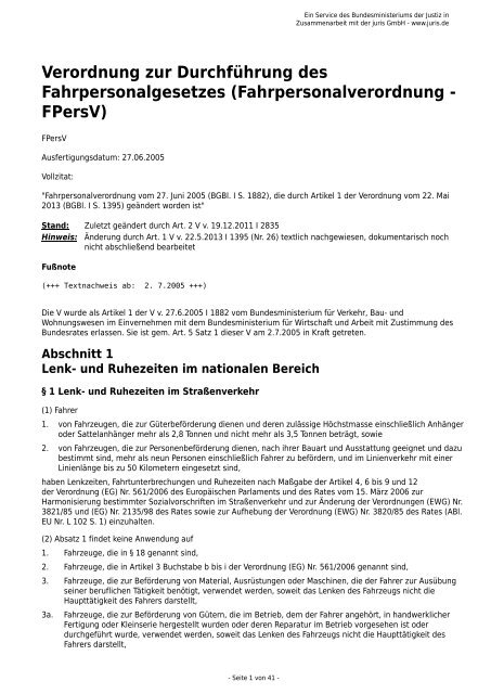 Fahrpersonalverordnung - FPersV - Rim-akademie.de