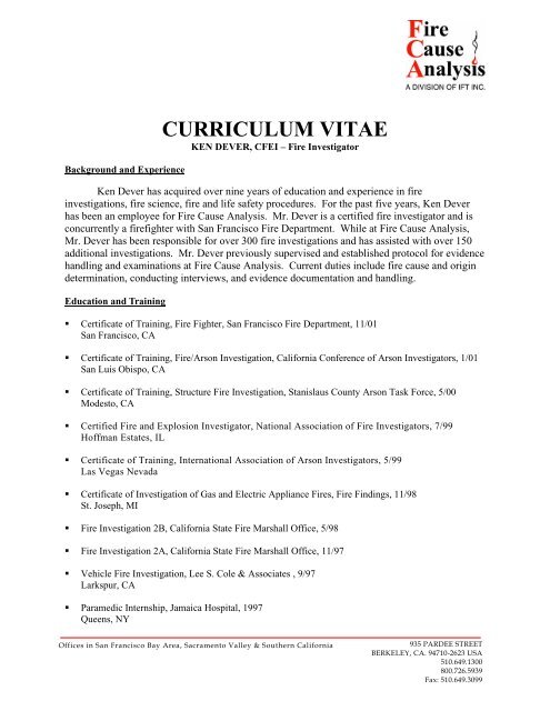 K. Dever CV.pdf - Fire Cause Analysis