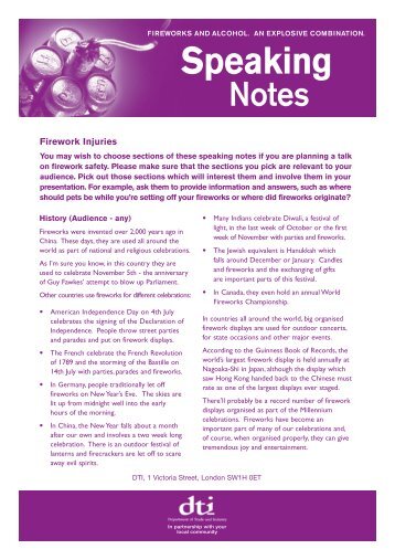 Speaking Notes - UK Fireworks Safety Website