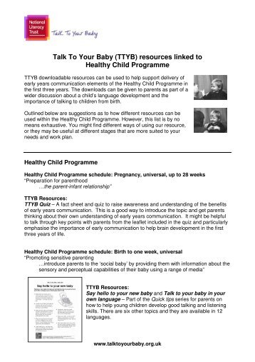 TTYB resources and Healthy Child Programme - National Literacy ...