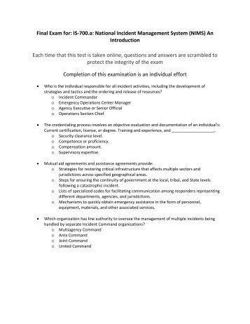 Nims 700a Study Guide