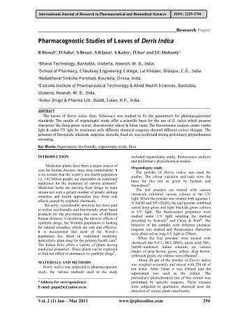 Pharmacognostic Studies of Leaves of Derris Indica - International ...