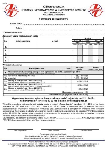 Formularz zgÅoszeniowy - XII Konferencja Systemy Informatyczne w ...