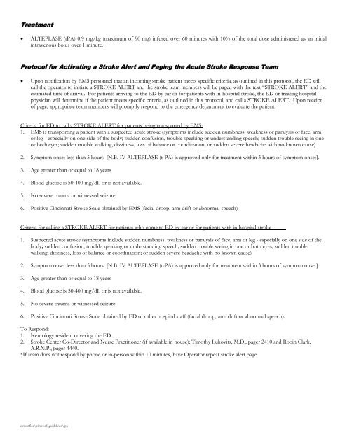 Guideline for the Use of Intravenous ALTEPLASE (t-PA)