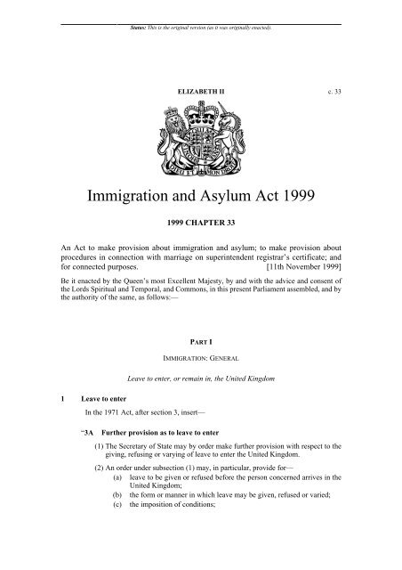 Picture of Immigration and Asylum Act 1999