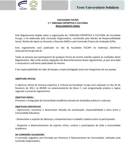Regulamento da Gincana - Fucapi
