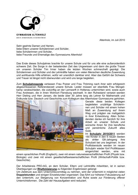 Rundbrief Juli 2010 - Gymnasium Altenholz