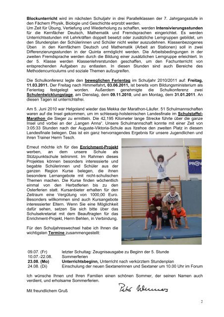 Rundbrief Juli 2010 - Gymnasium Altenholz