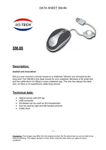 DATA SHEET SM-86 Description: Technical data: - MS-Tech