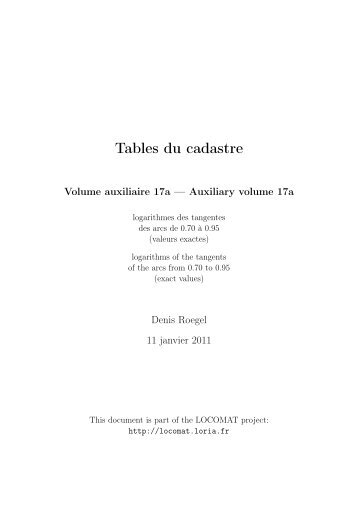 Tables du cadastre - LOCOMAT: The LORIA COLLECTION of ...