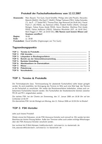 Protokoll der Fachschaftenkonferenz vom 12.12.2007 ...