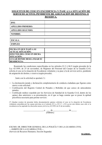 solicitud de cese en excedencia y pase a la situaciÃ³n de servicio ...