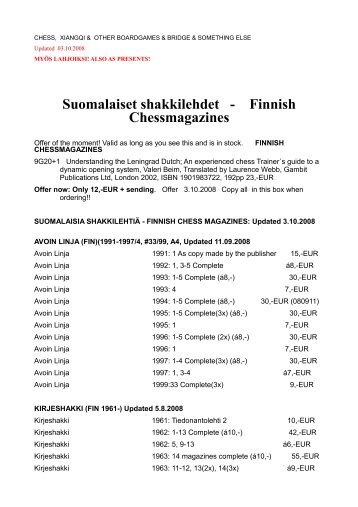 Suomalaiset shakkilehdet - Finnish Chessmagazines - Arena
